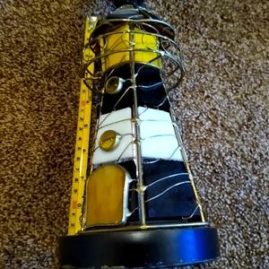 Vintage Art Glass tiffany-style design Lighthouse lamp light & new metal candle
